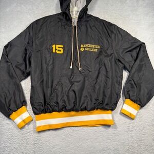 Vintage 80s Neff Manchester College Soccer Spartan Pullover Jacket Black/Gold  M